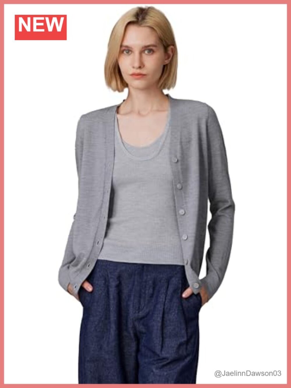100% Merino Wool V-Neck Cardigan Sweater Button Front Fine Gauge